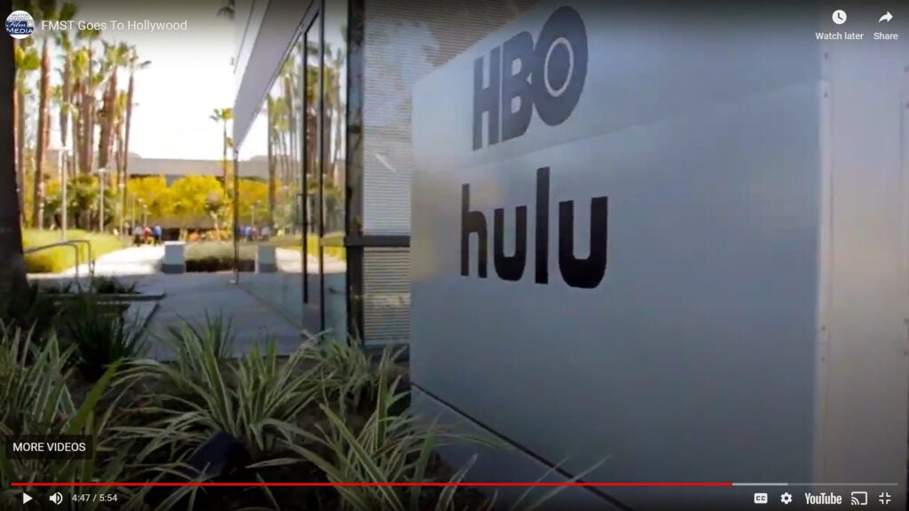 Screenshot of video- showing front entrance to HBO Hulu headquarters in LA